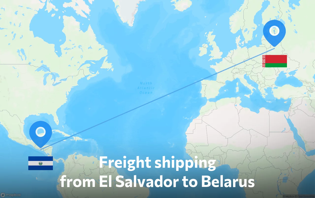 Shipping route from El Salvador to Belarus