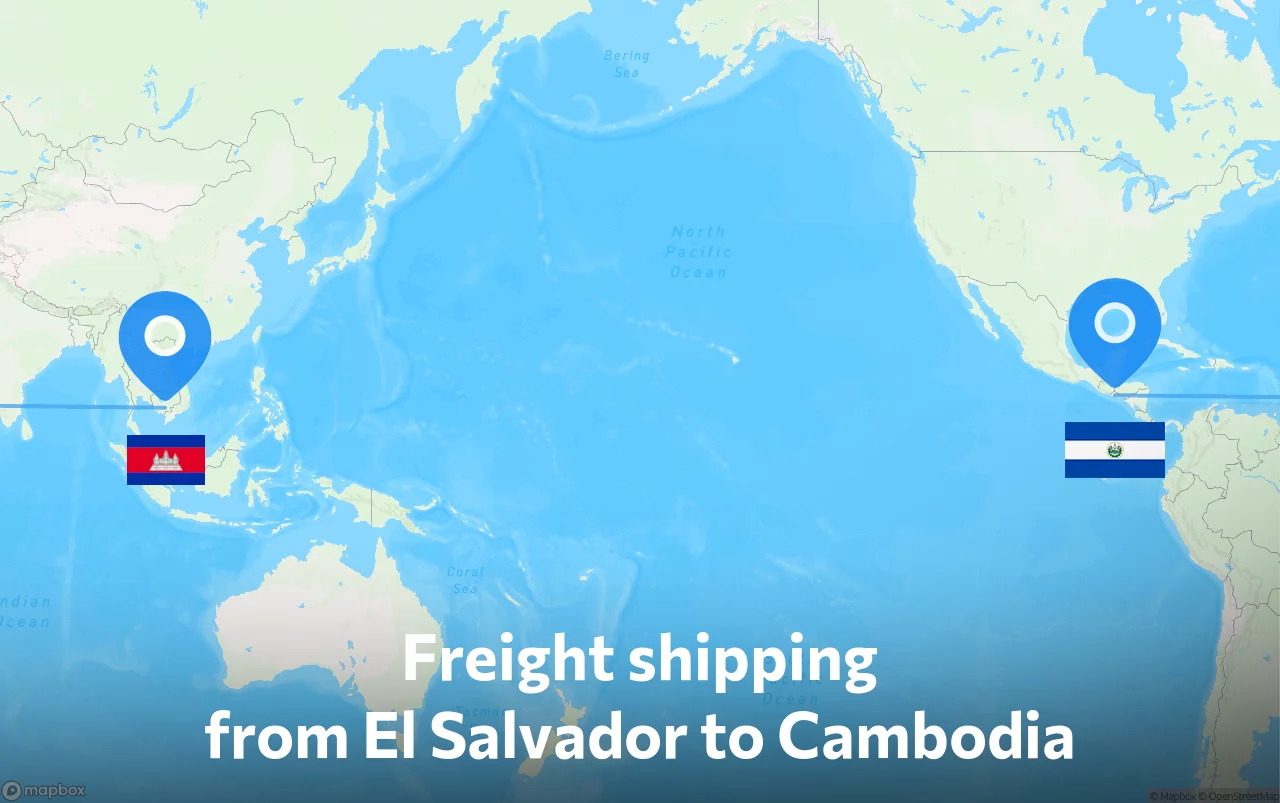 Shipping route from El Salvador to Cambodia