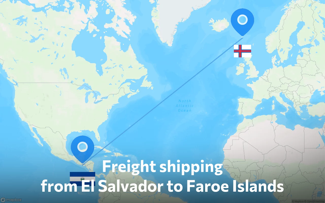 Shipping route from El Salvador to Faroe Islands