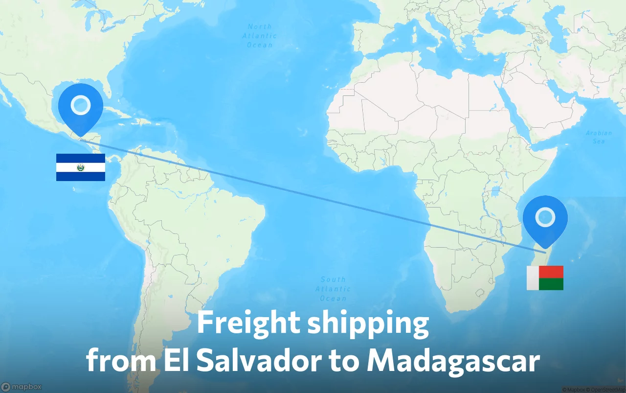 Shipping route from El Salvador to Madagascar