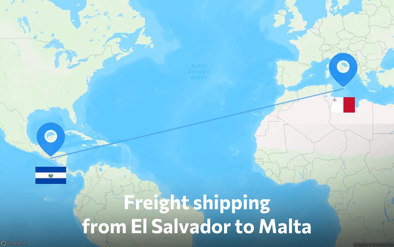 Shipping route from El Salvador to Malta