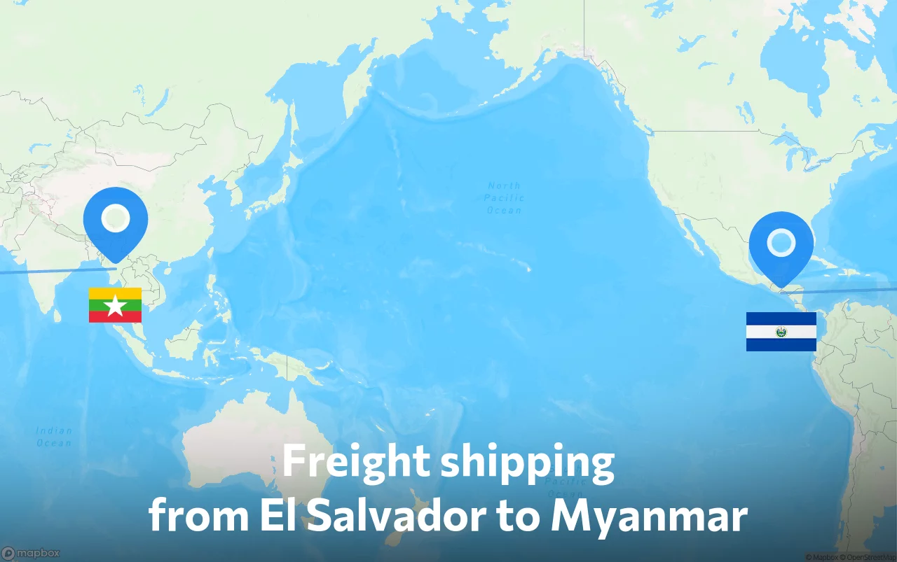 Shipping route from El Salvador to Myanmar