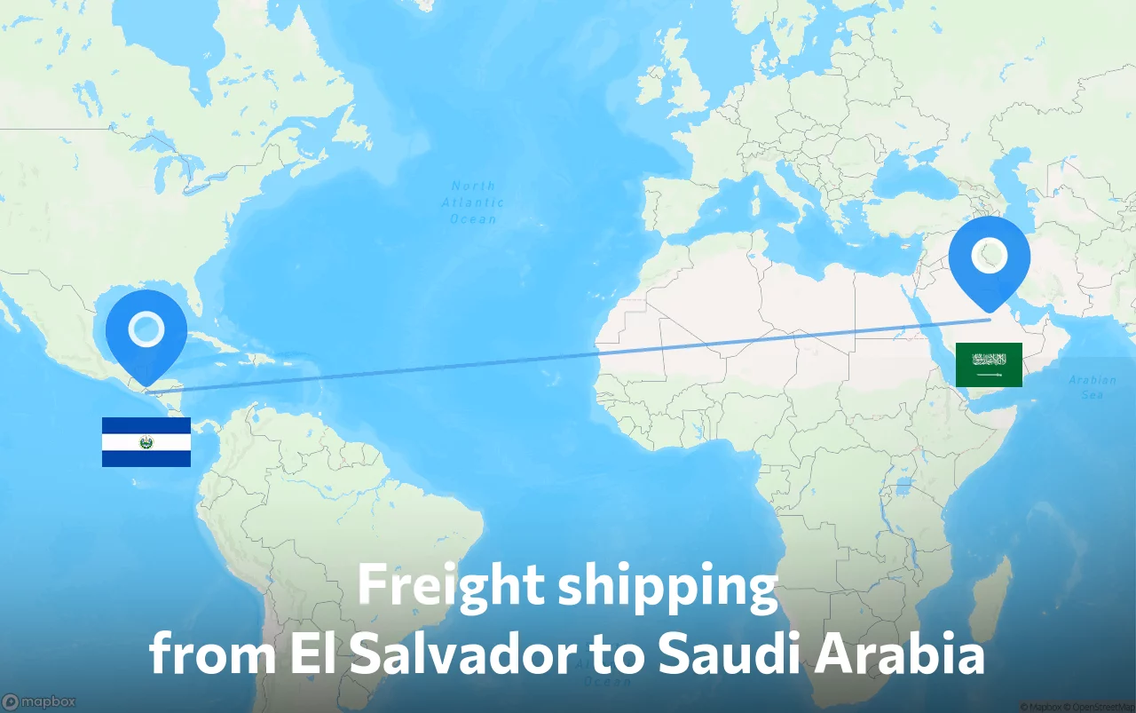 Shipping route from El Salvador to Saudi Arabia