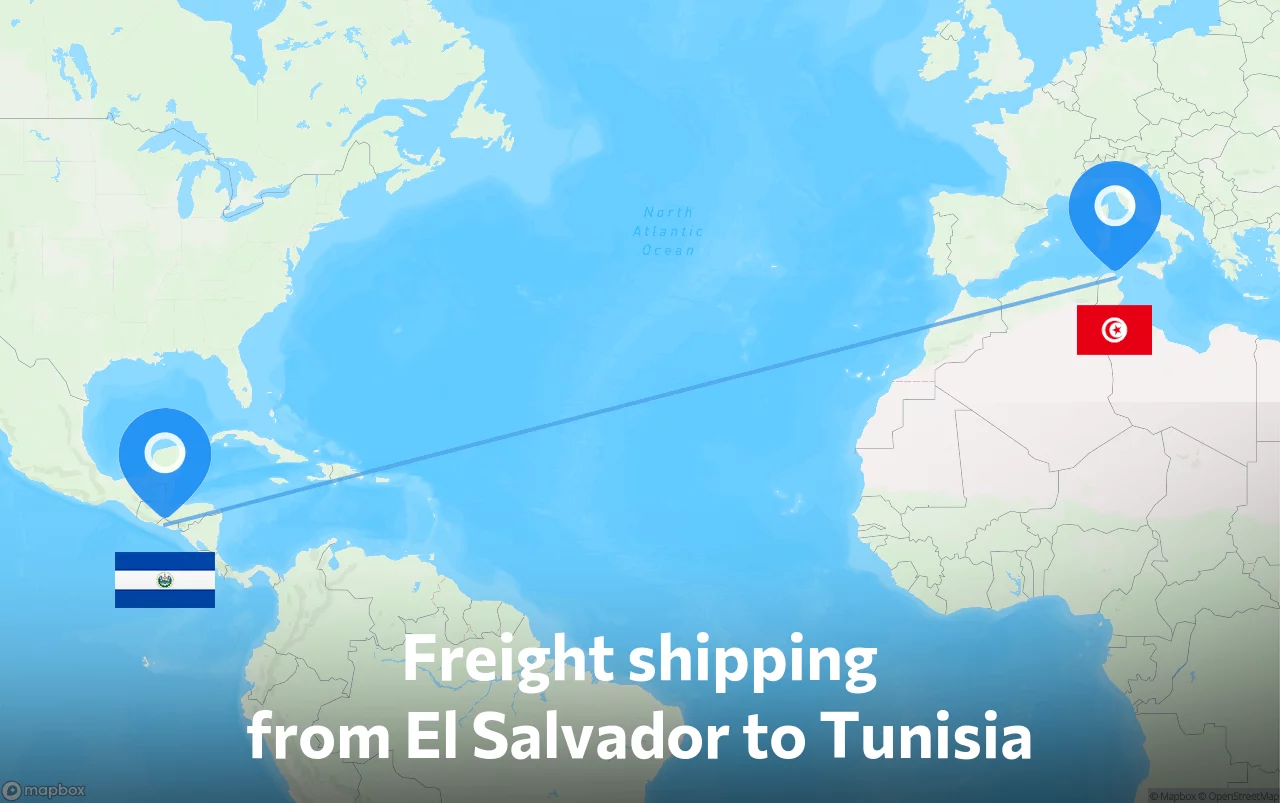 Shipping route from El Salvador to Tunisia
