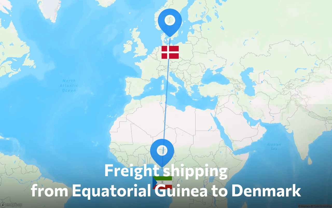 Shipping route from Equatorial Guinea to Denmark