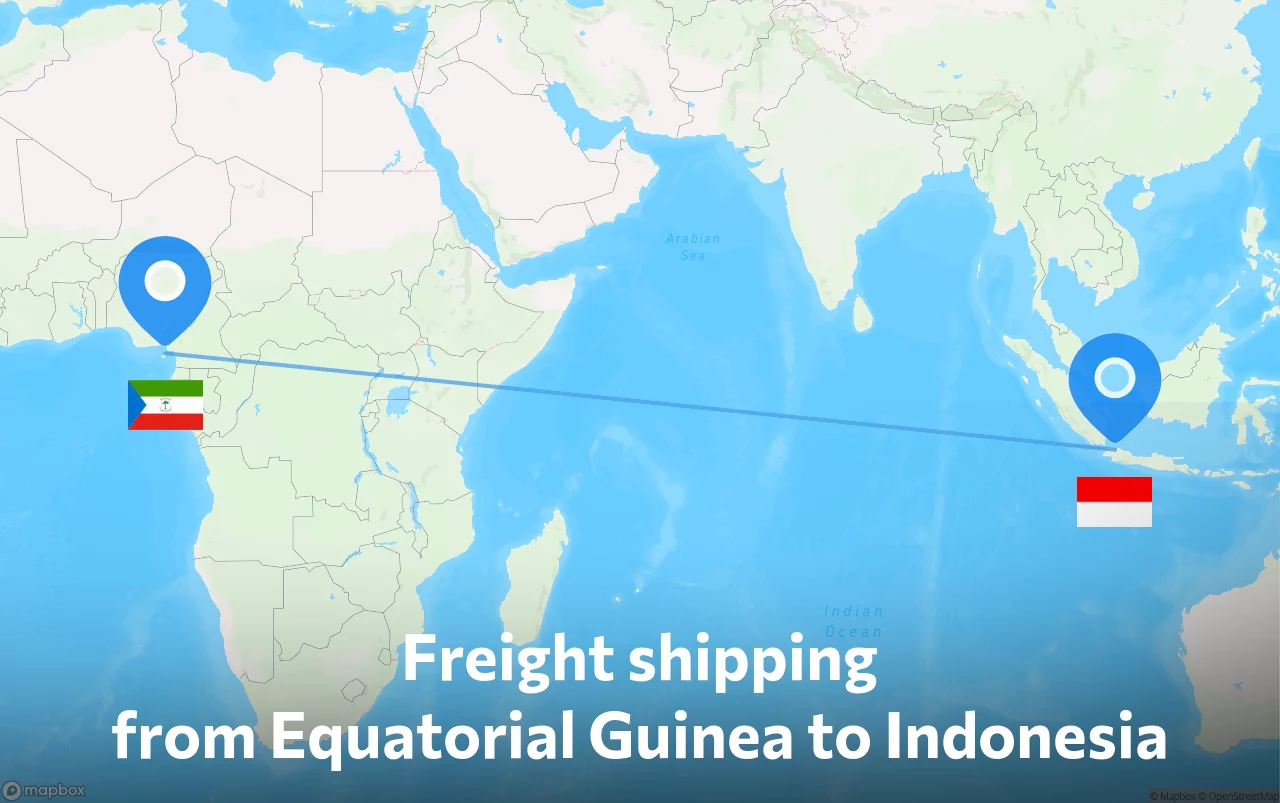 Shipping route from Equatorial Guinea to Indonesia