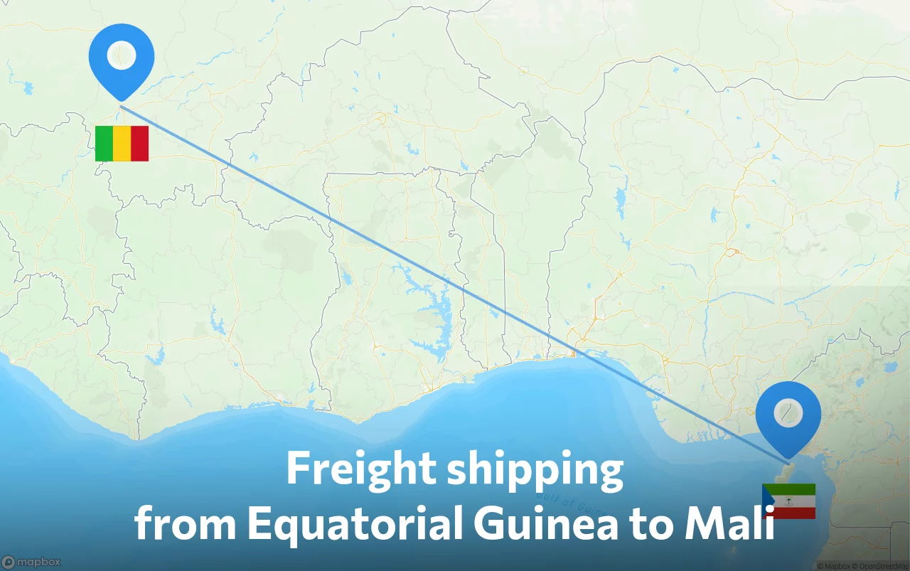 Shipping route from Equatorial Guinea to Mali