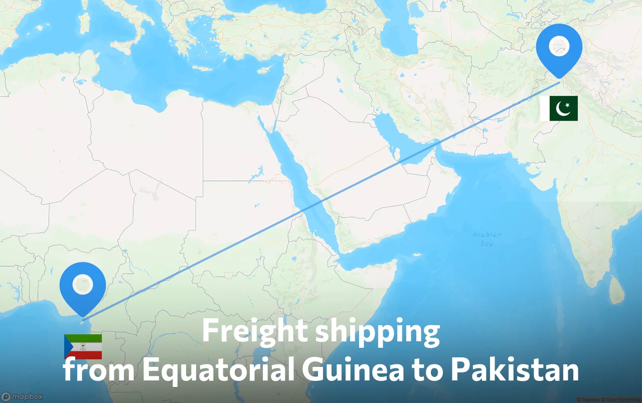 Shipping route from Equatorial Guinea to Pakistan