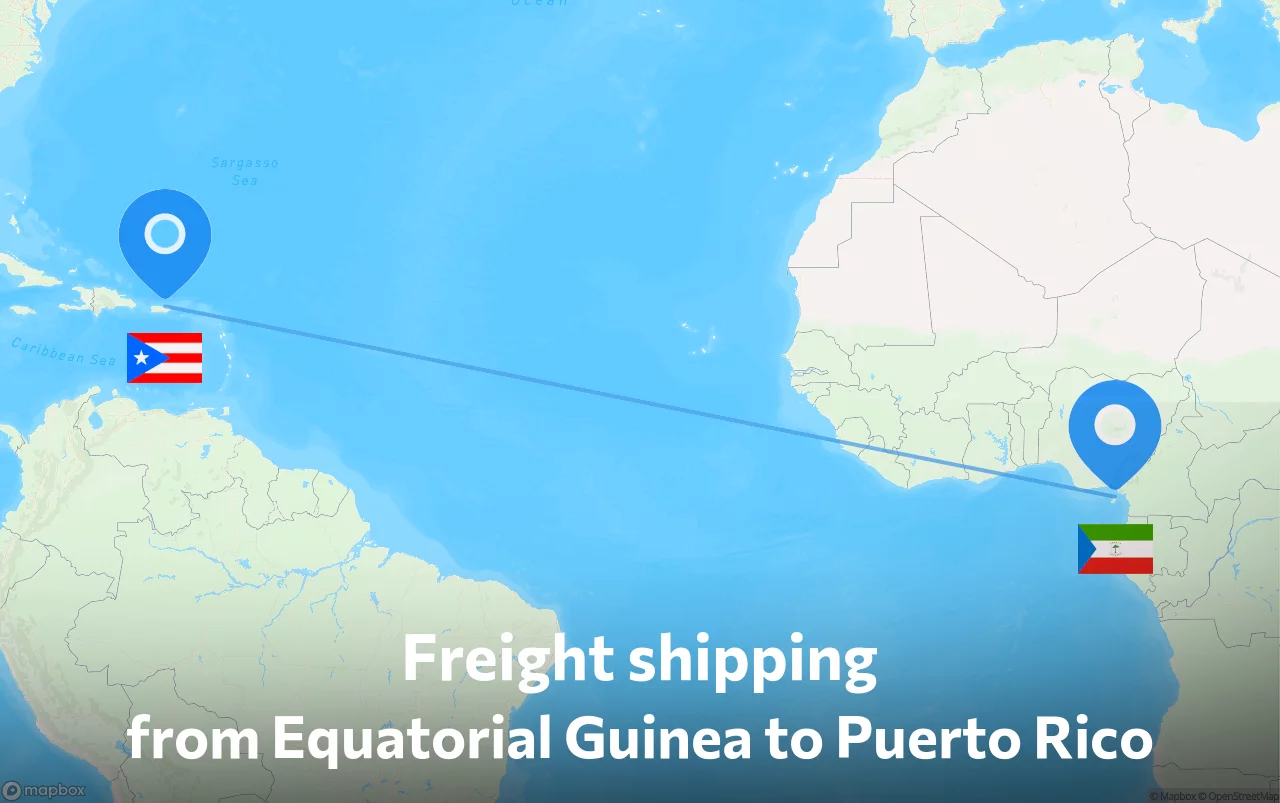 Shipping route from Equatorial Guinea to Puerto Rico
