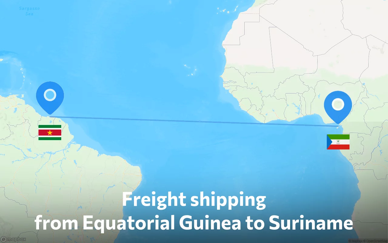 Shipping route from Equatorial Guinea to Suriname