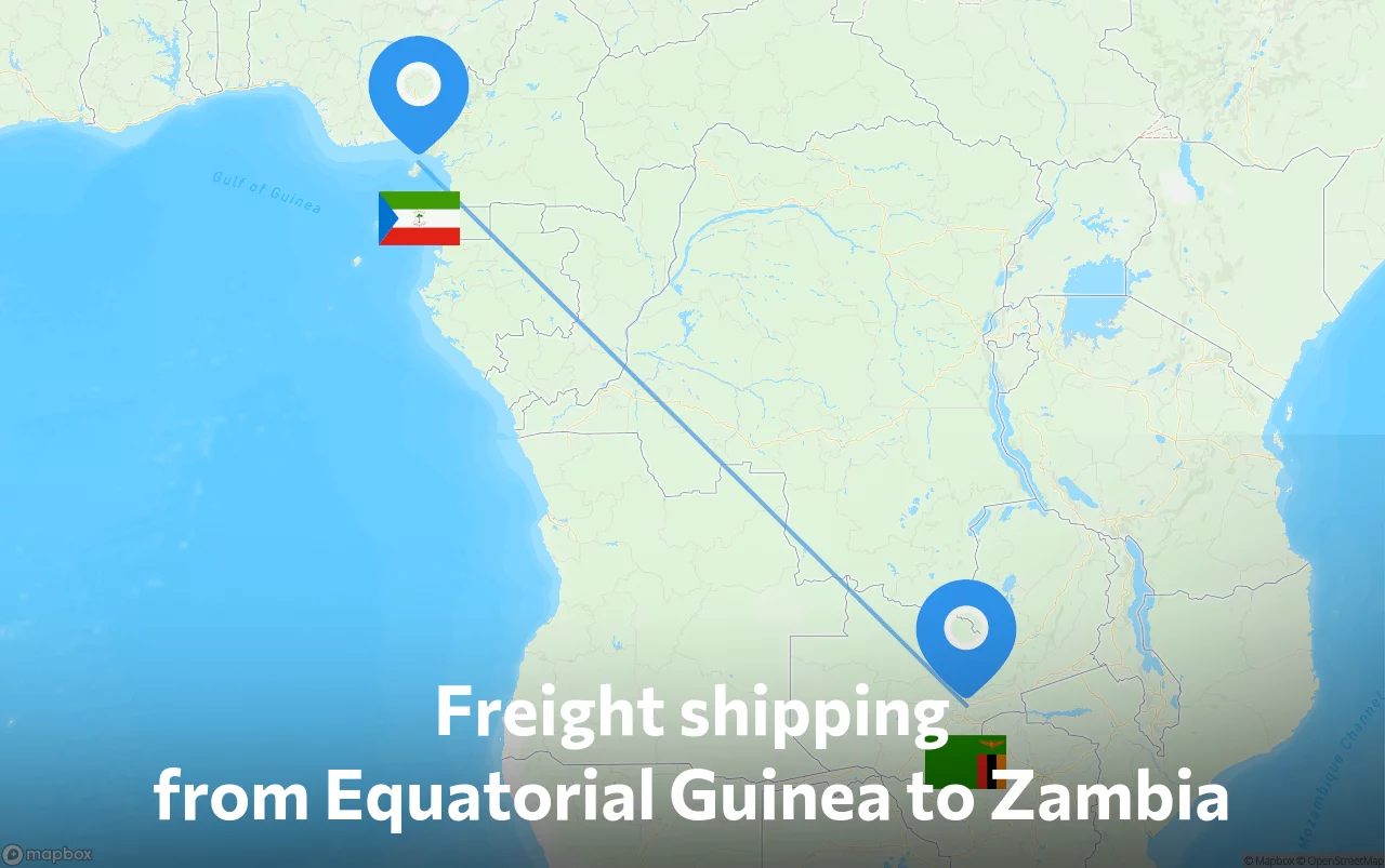 Shipping route from Equatorial Guinea to Zambia