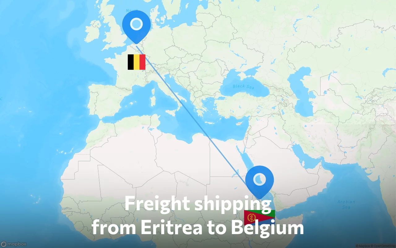 Shipping route from Eritrea to Belgium