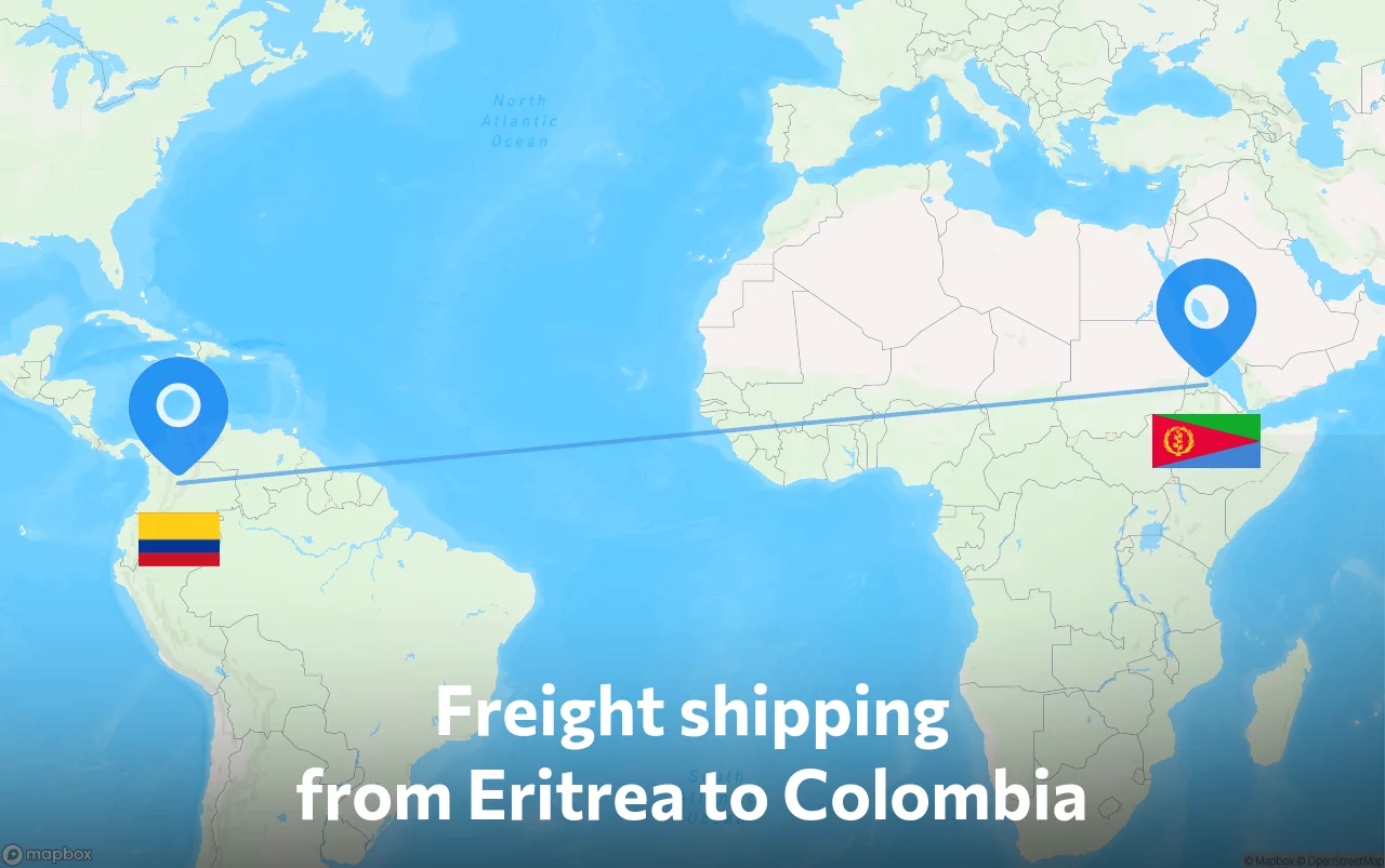 Shipping route from Eritrea to Colombia
