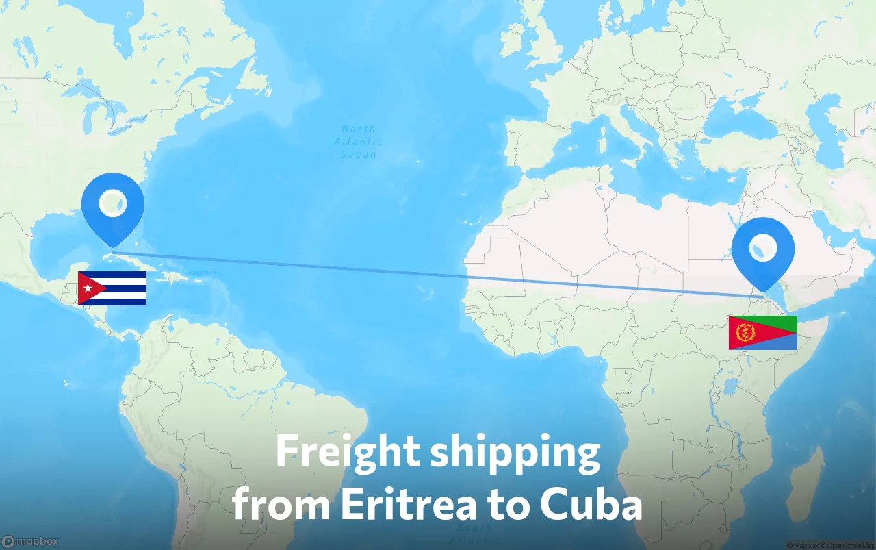 Shipping route from Eritrea to Cuba