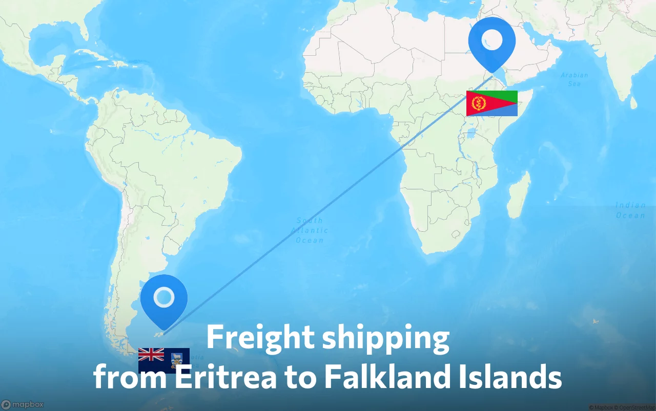 Shipping route from Eritrea to Falkland Islands