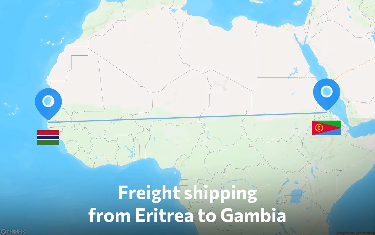 Shipping route from Eritrea to Gambia