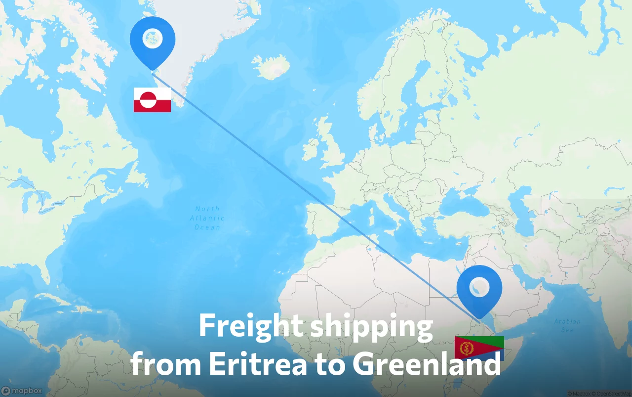 Shipping route from Eritrea to Greenland