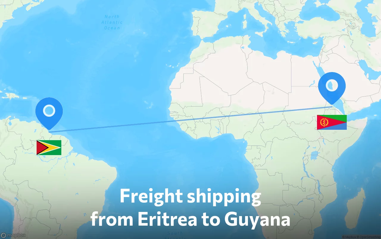 Shipping route from Eritrea to Guyana