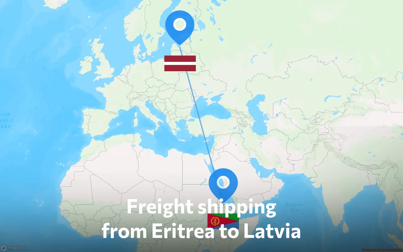 Shipping route from Eritrea to Latvia
