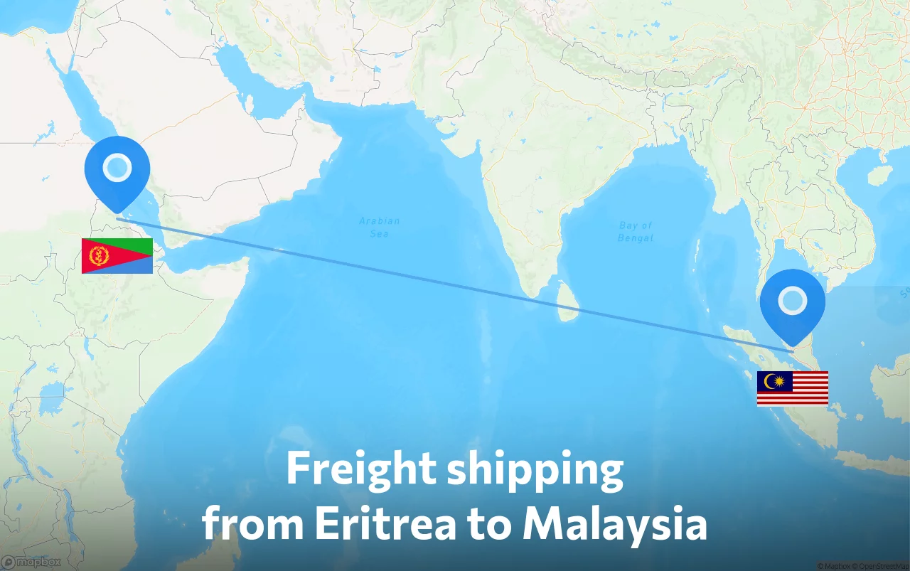 Shipping route from Eritrea to Malaysia