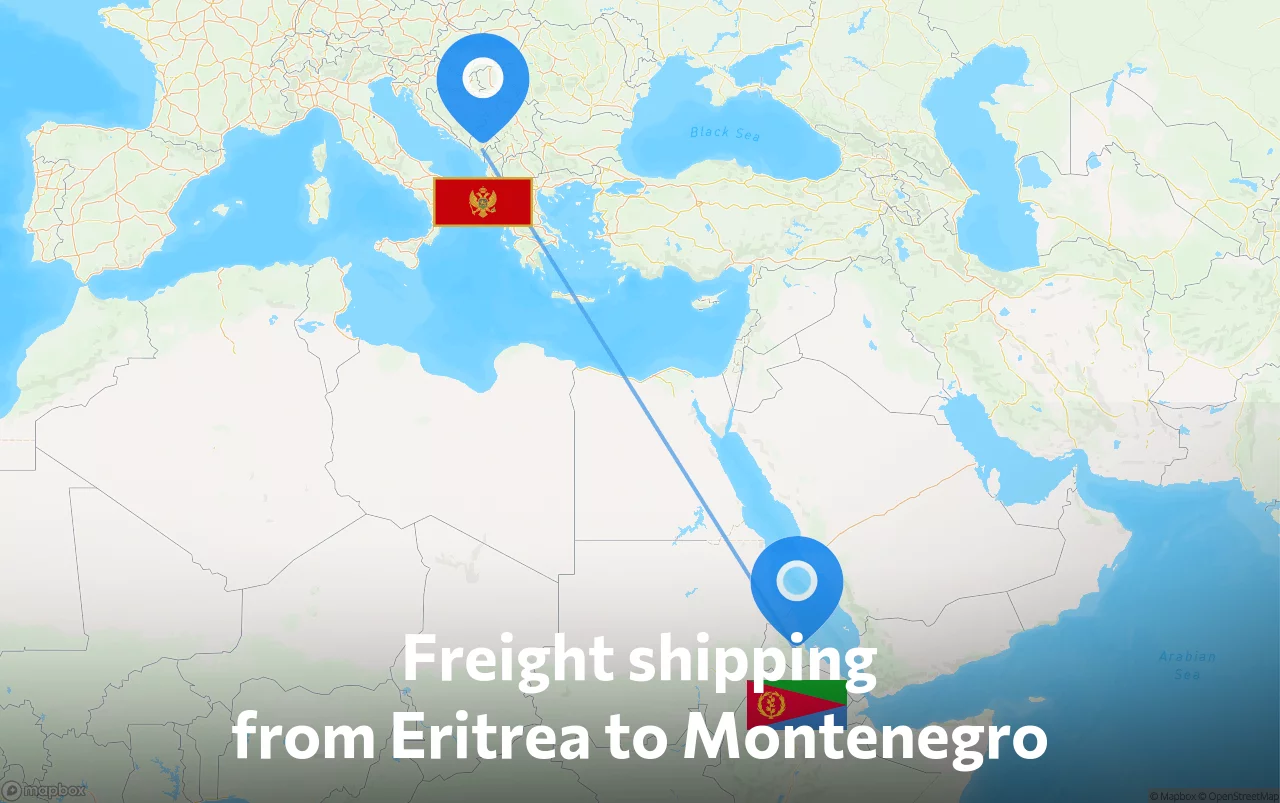 Shipping route from Eritrea to Montenegro