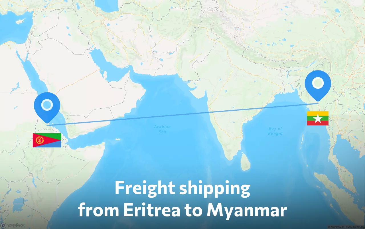 Shipping route from Eritrea to Myanmar