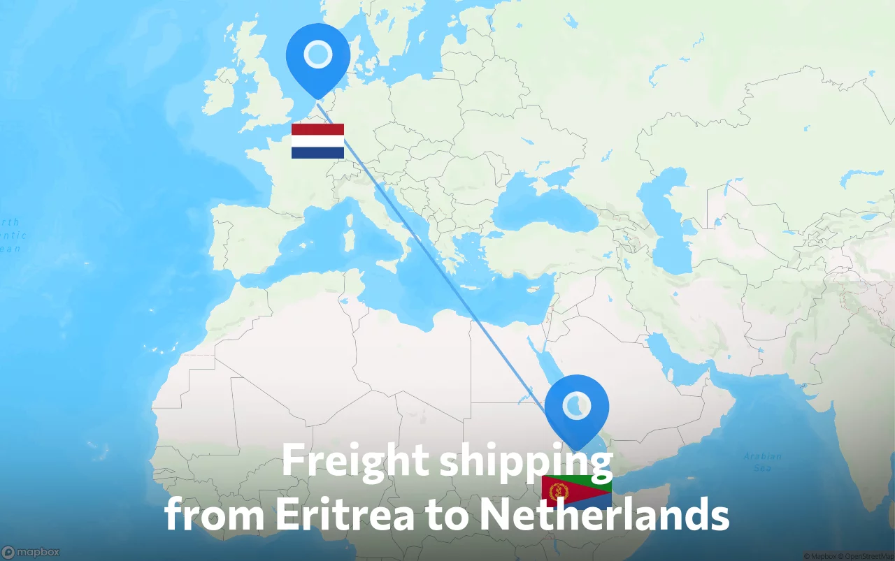 Shipping route from Eritrea to Netherlands