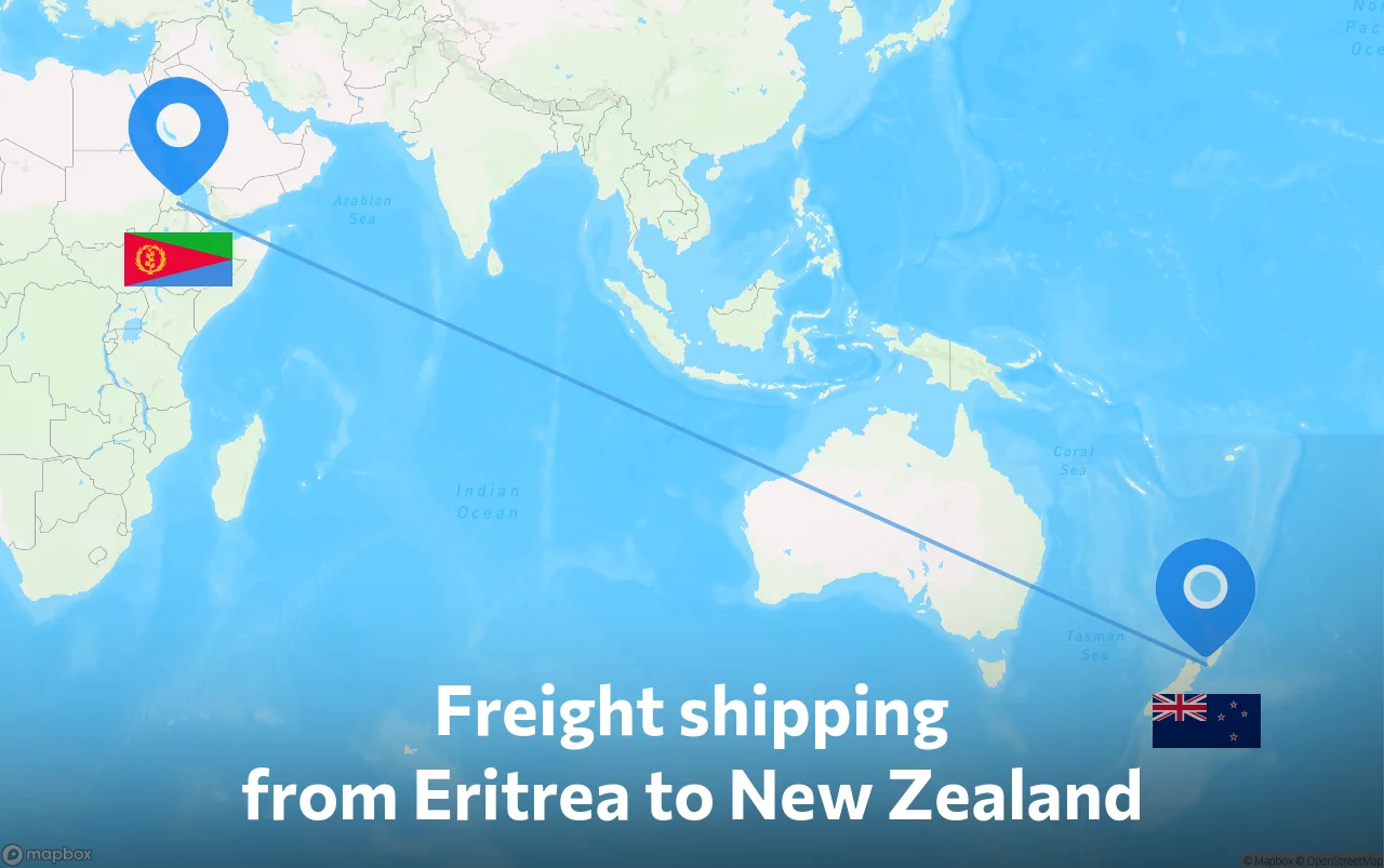 Shipping route from Eritrea to New Zealand
