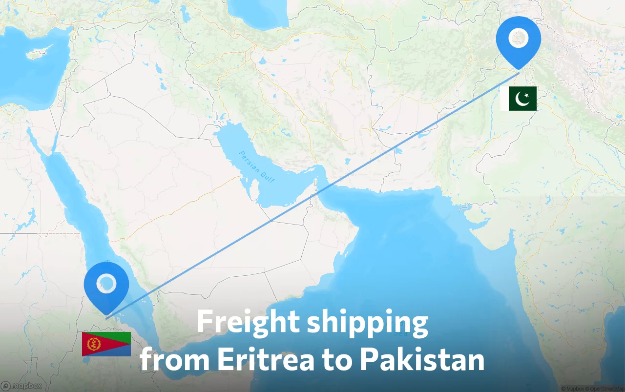 Shipping route from Eritrea to Pakistan
