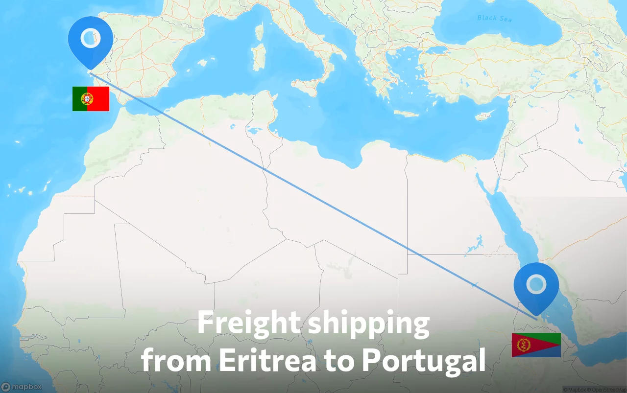 Shipping route from Eritrea to Portugal