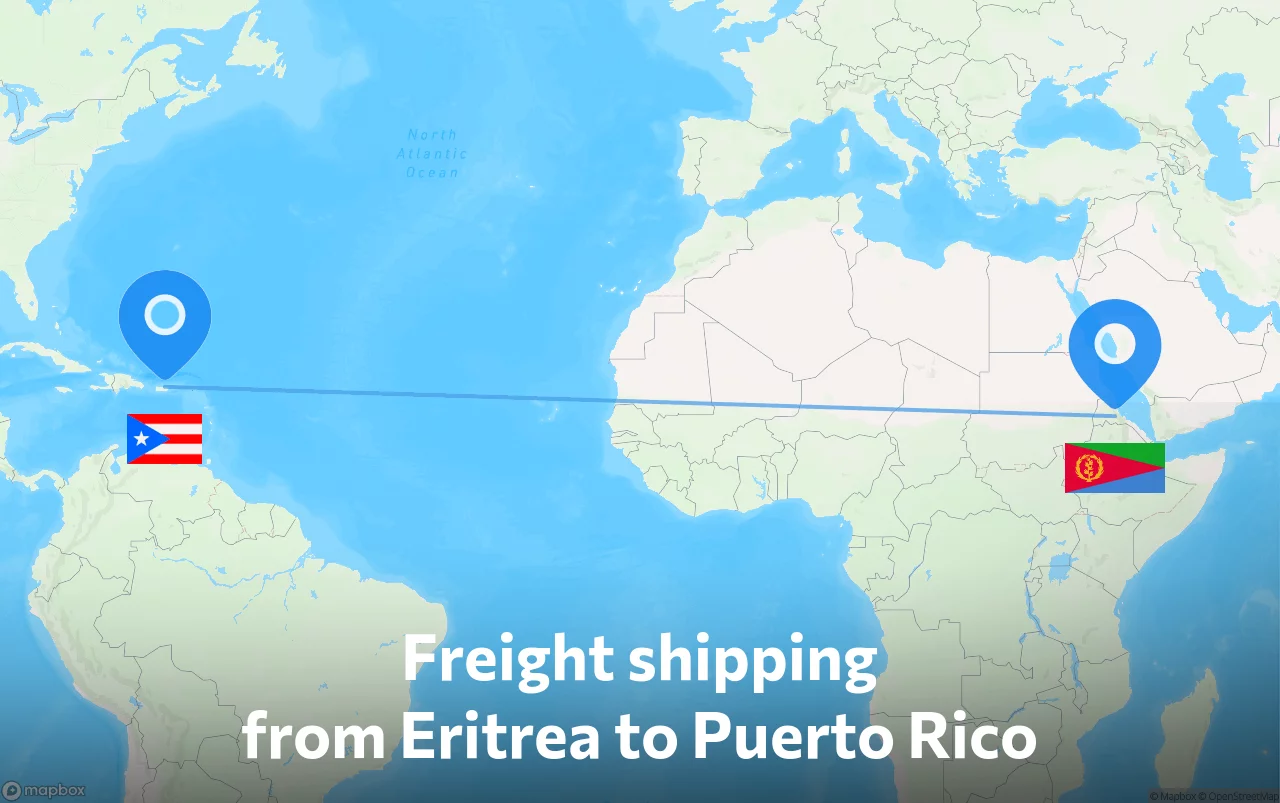 Shipping route from Eritrea to Puerto Rico