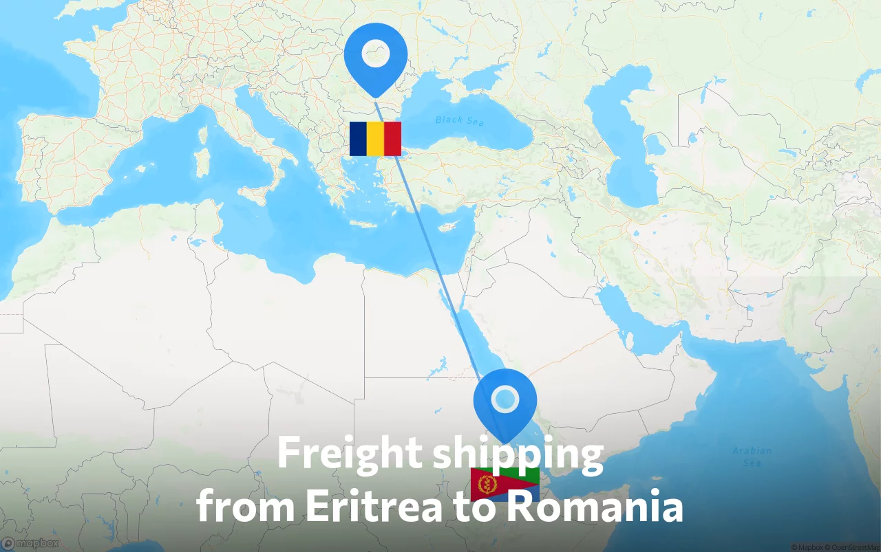 Shipping route from Eritrea to Romania