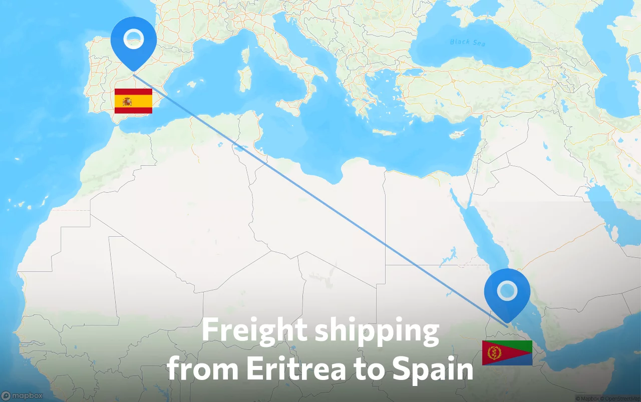 Shipping route from Eritrea to Spain