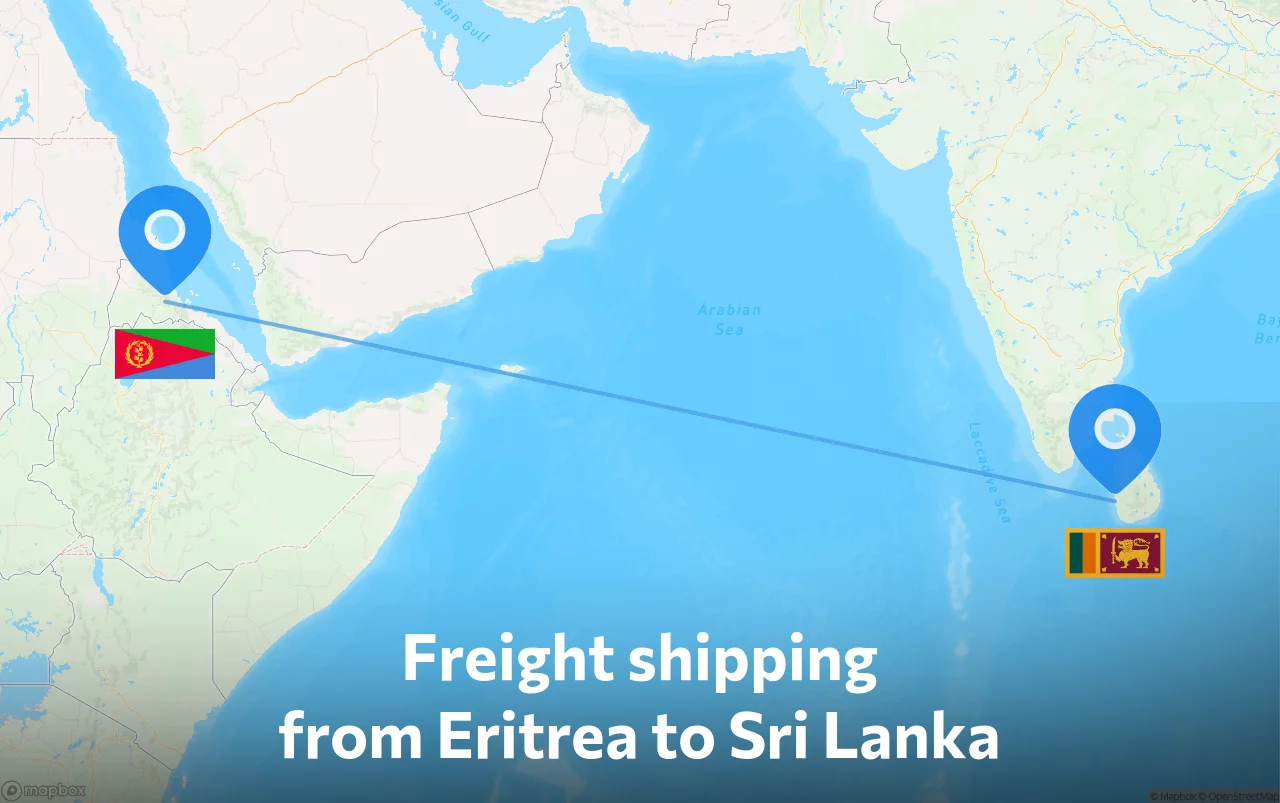 Shipping route from Eritrea to Sri Lanka