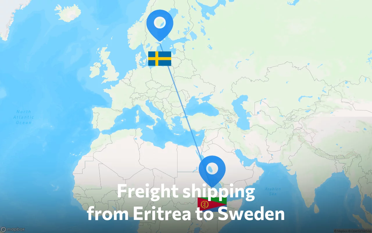 Shipping route from Eritrea to Sweden