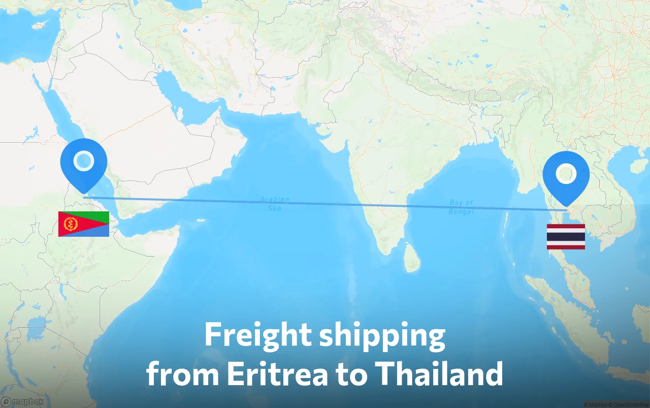 Shipping route from Eritrea to Thailand