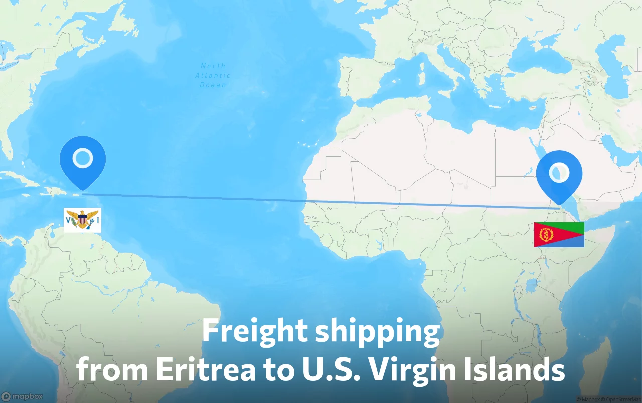 Shipping route from Eritrea to U.S. Virgin Islands