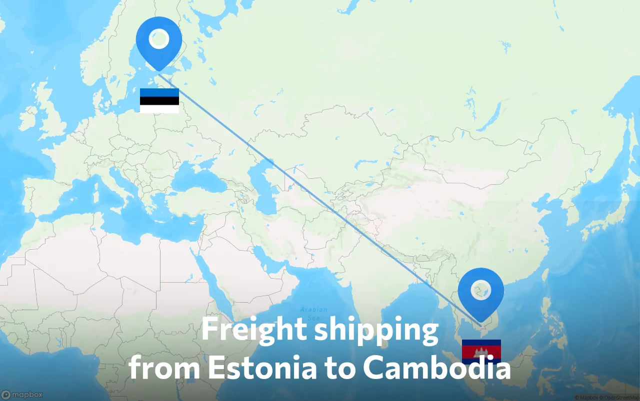 Shipping route from Estonia to Cambodia