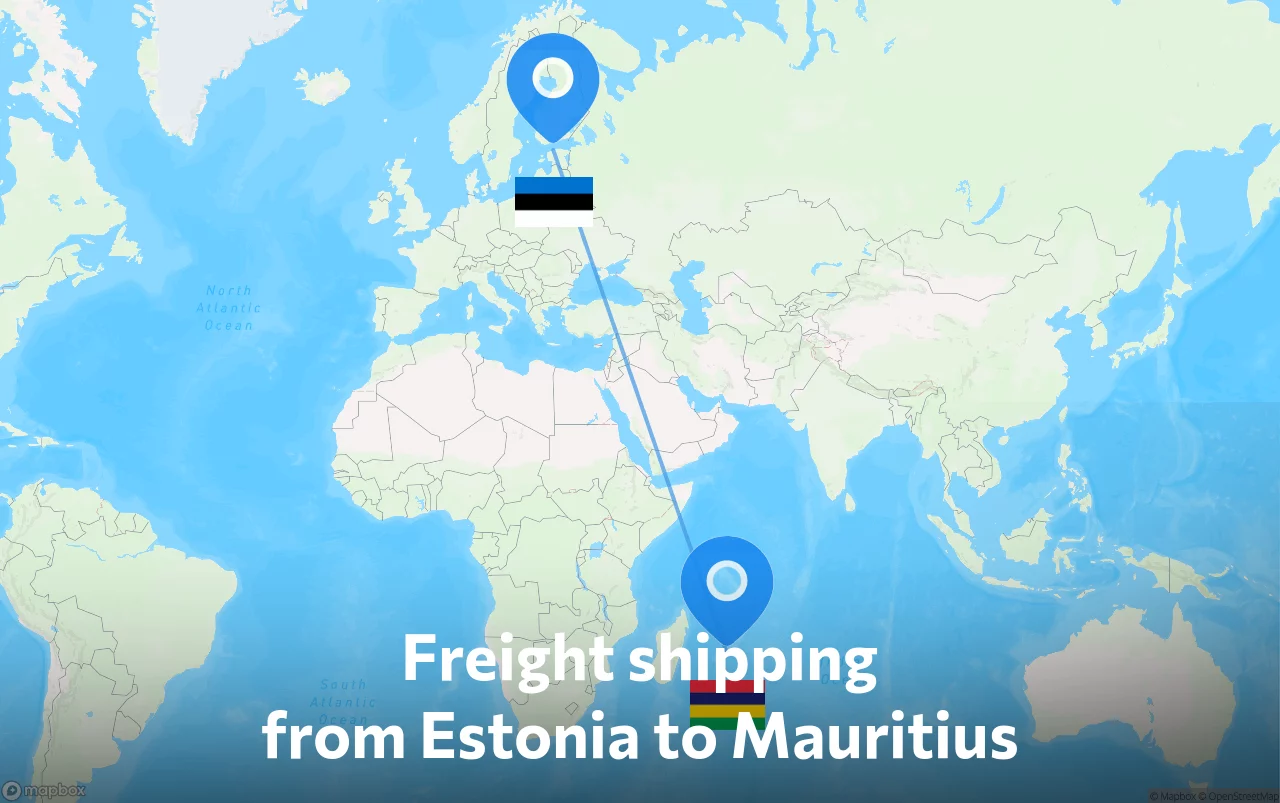Shipping route from Estonia to Mauritius