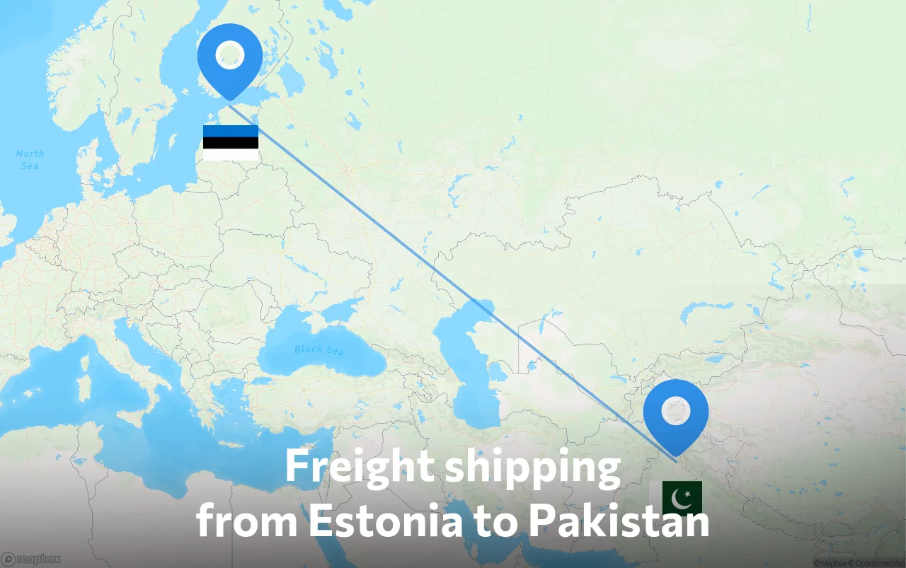Shipping route from Estonia to Pakistan