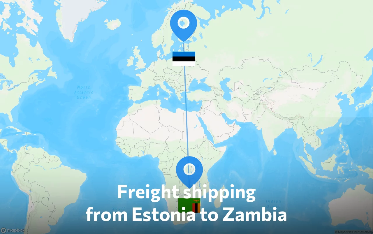 Shipping route from Estonia to Zambia