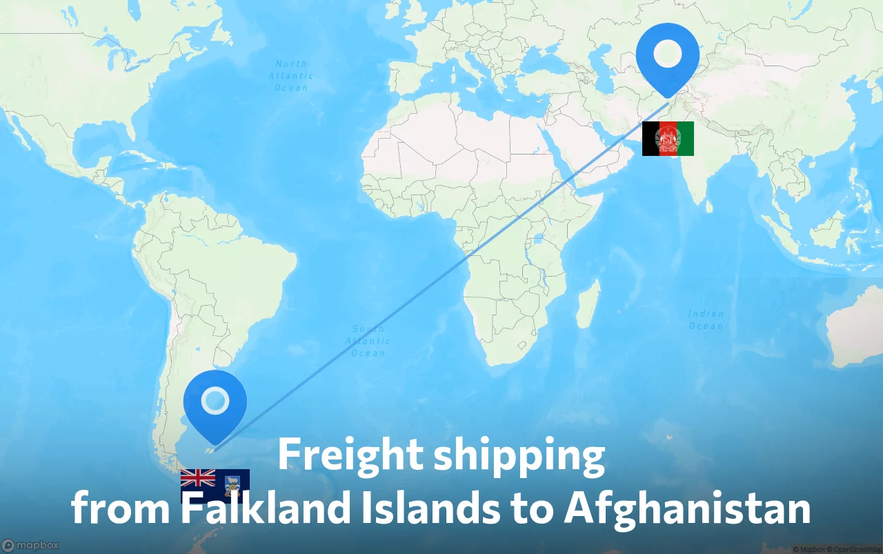 Shipping route from Falkland Islands to Afghanistan