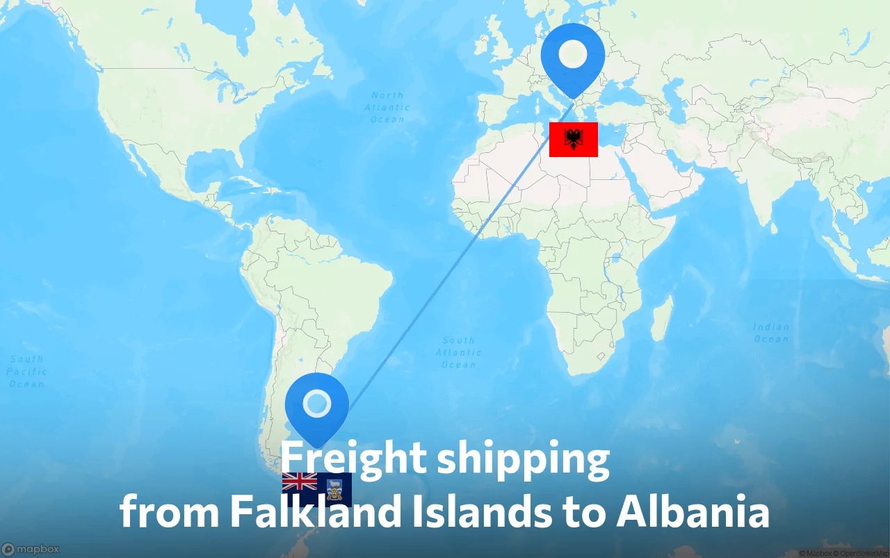 Shipping route from Falkland Islands to Albania