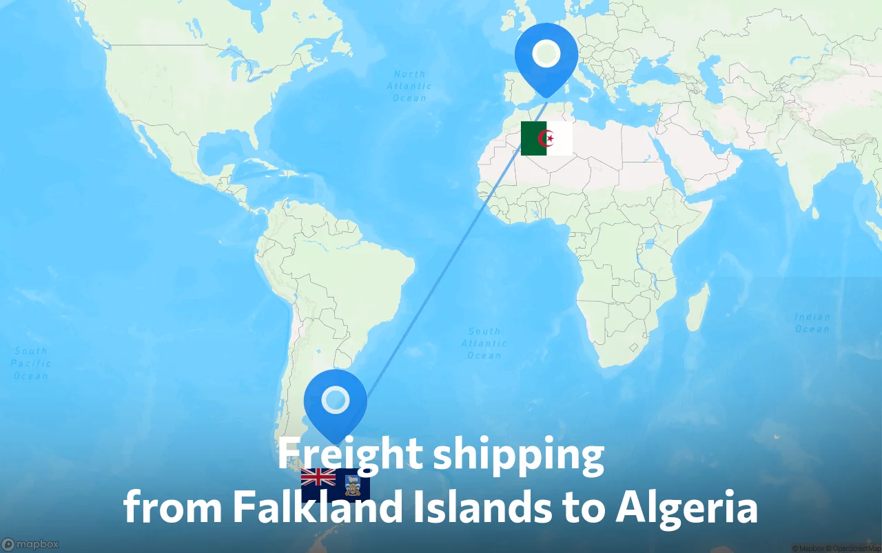 Shipping route from Falkland Islands to Algeria
