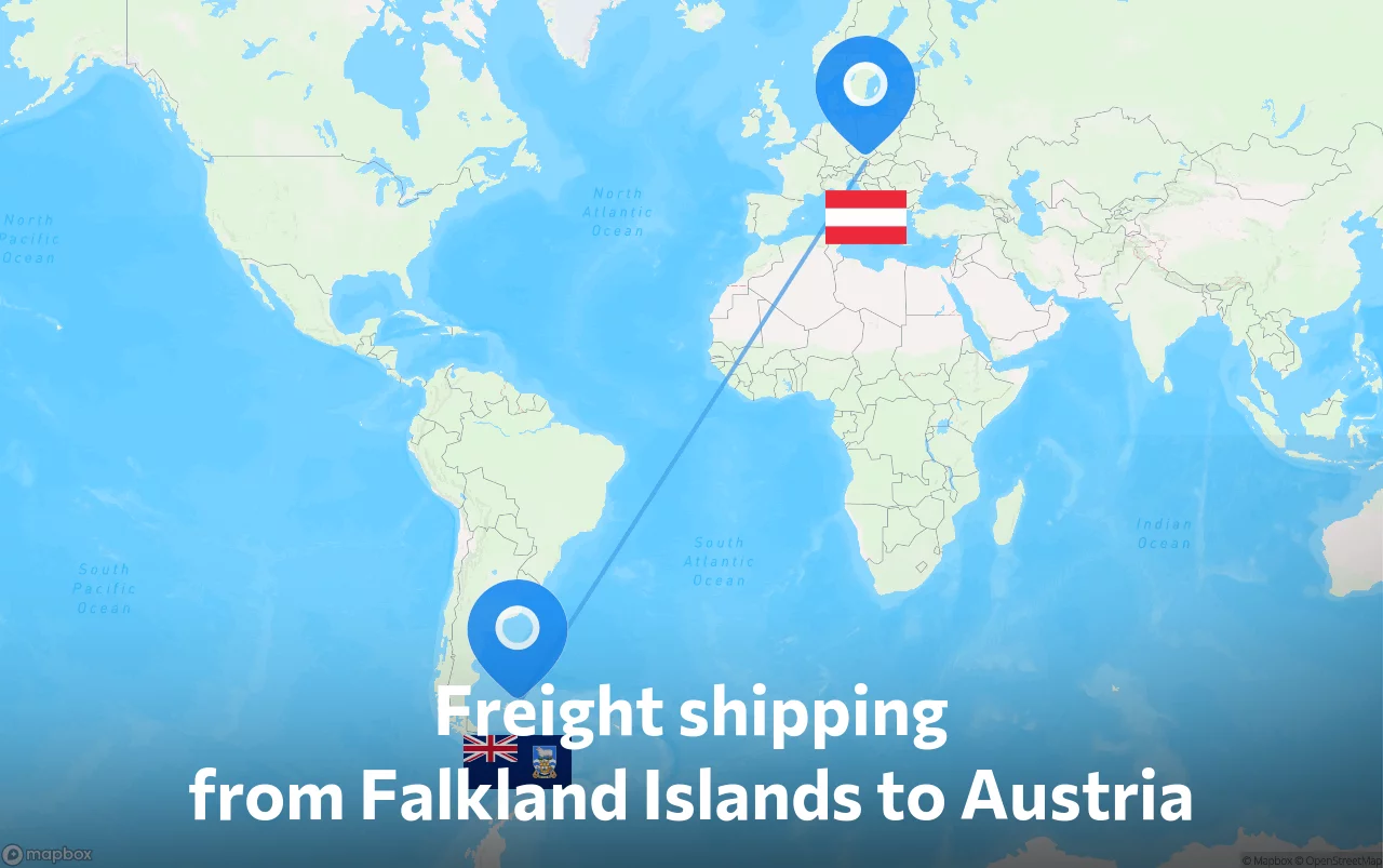 Shipping route from Falkland Islands to Austria
