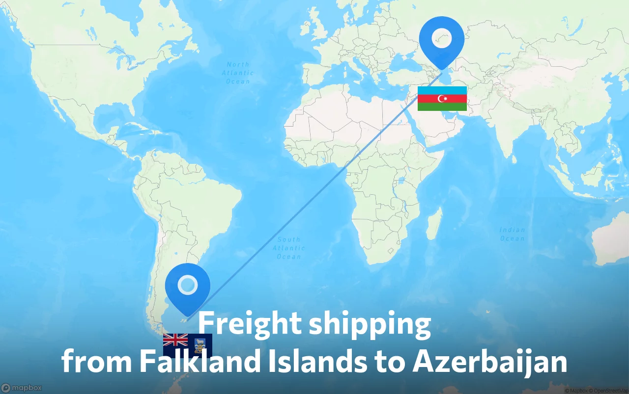 Shipping route from Falkland Islands to Azerbaijan