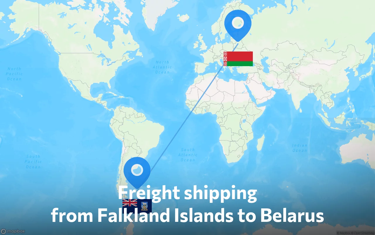 Shipping route from Falkland Islands to Belarus
