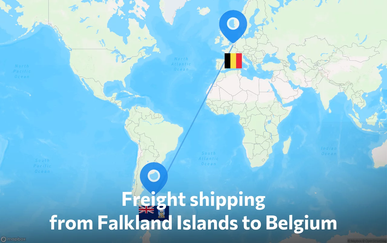 Shipping route from Falkland Islands to Belgium