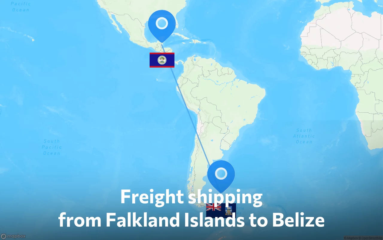 Shipping route from Falkland Islands to Belize
