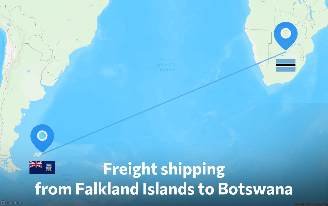 Shipping route from Falkland Islands to Botswana